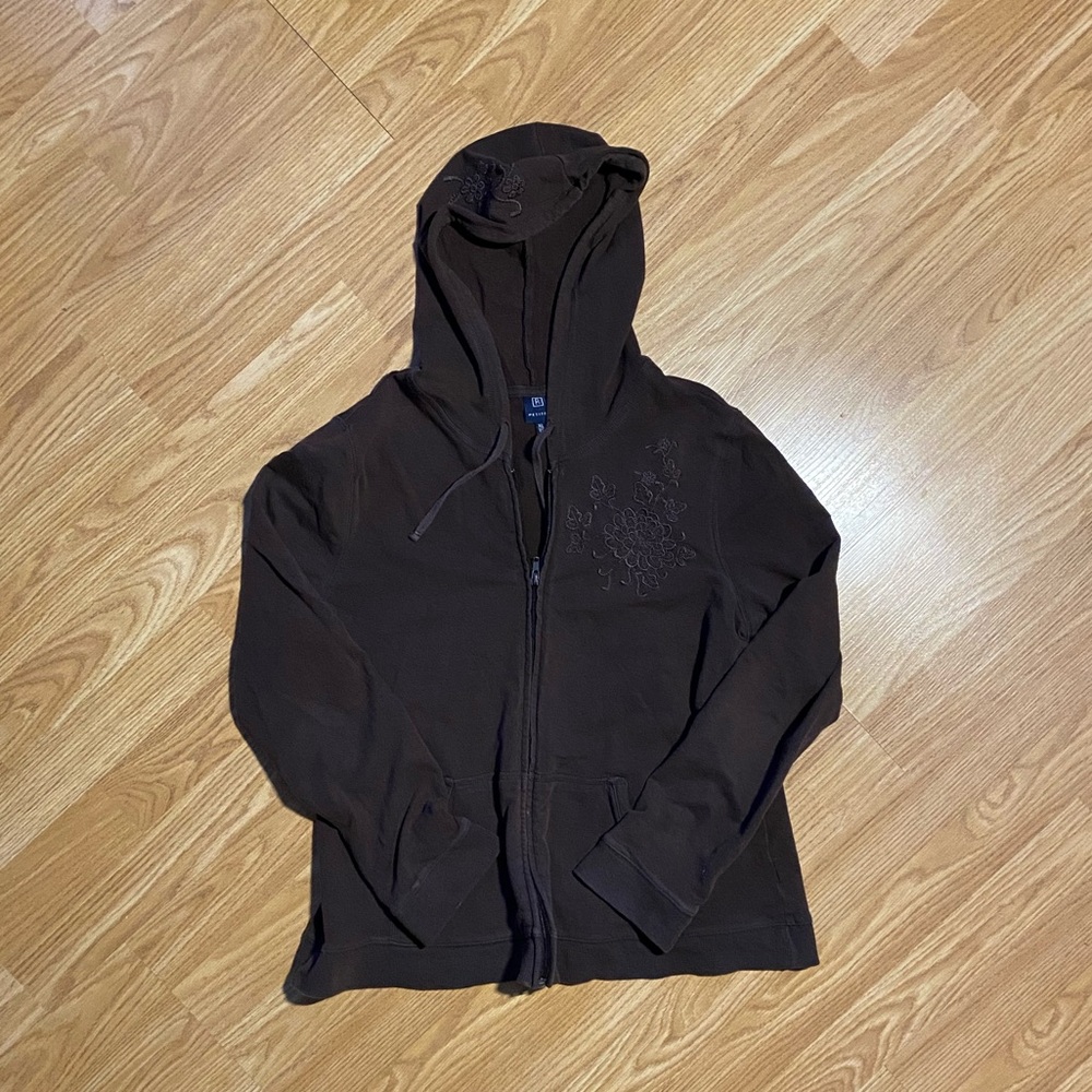 Y2K Reitmans Brown Decal Zip-up - Petite XL